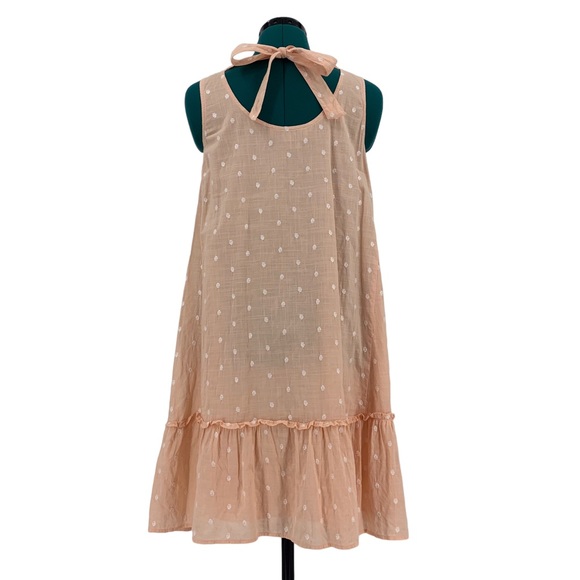 Loft Peach Embroidered Polka Dot Boho Tie Back Flounce Dress, XS - Picture 8 of 16